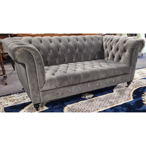 155 - Chesterfield Grey Fabric 2 Seater Couch L: 175cm x D: 99cm x H: 78cm