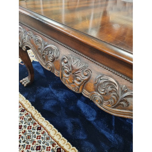 157 - Square Irish Style Mahogany Coffee Table with Lion Head Detail and Claw Leg L: 80cm x W: 80cm x H: 4... 