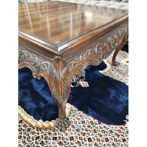 157 - Square Irish Style Mahogany Coffee Table with Lion Head Detail and Claw Leg L: 80cm x W: 80cm x H: 4... 