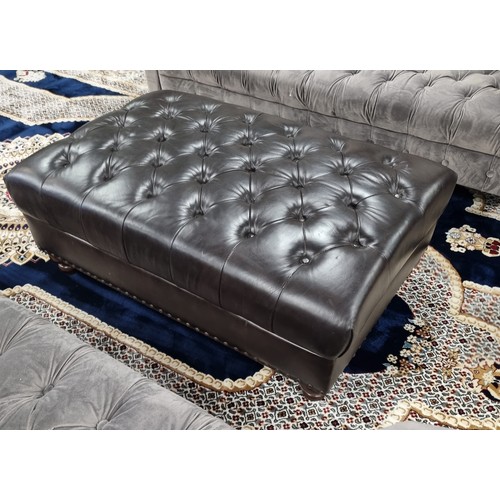 221 - Large Leather Dark Brown Footstool/Seat H: 40cm x L: 116cm x W: 75cm