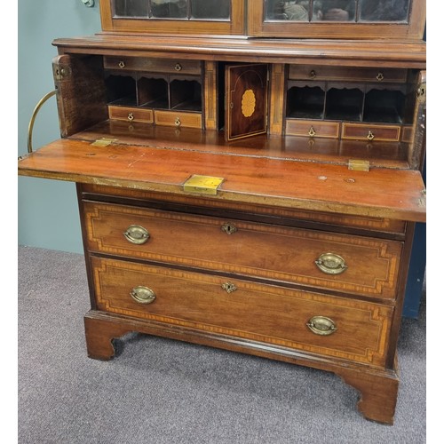 177 - William IV Inlaid Secretaire Bookcase Total Height: 234cm x D: 51cm x W: 102cm