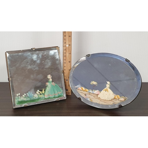 688 - Lot of 2x Small Vintage Painted Mirrors, 15x15cm and 15x20cm