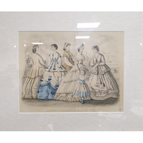 694 - Pair of Framed Prints, Godey's Fashions for July and August 1886. H:36 x W:43cm