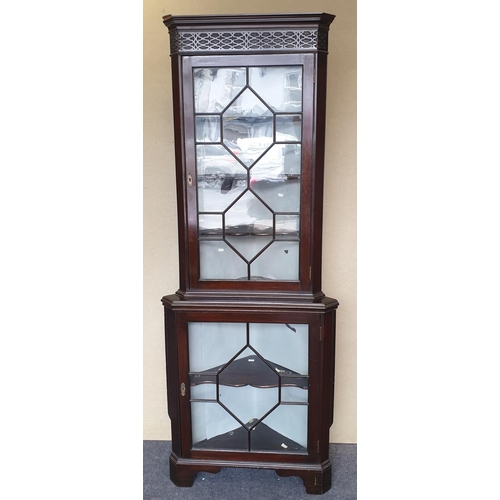 703 - Mahogany Narrow Corner Display Cabinet with Two Glass Doors, H:185 x W:72 x D:46cm