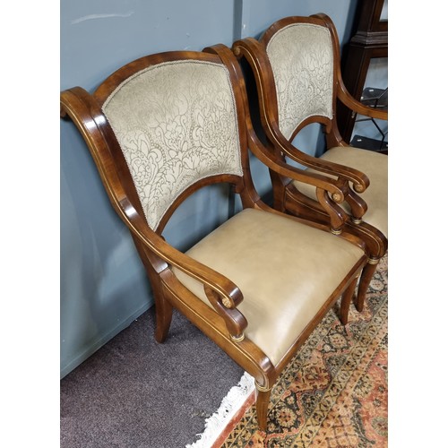 170 - Pair of Mahogany Framed Ornate Armchairs with Beige Leather Seats H: 97cm x W: 62cm x  D: 69cm