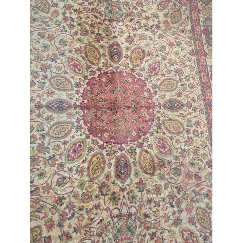 691 - Vintage Red and Green Overall Design Rug, 315cm x 220cm