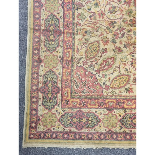 691 - Vintage Red and Green Overall Design Rug, 315cm x 220cm