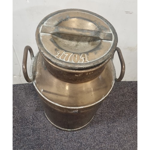 726 - Copper Milk Churn with number on cover, H: 56cm x Diameter at base 35cm