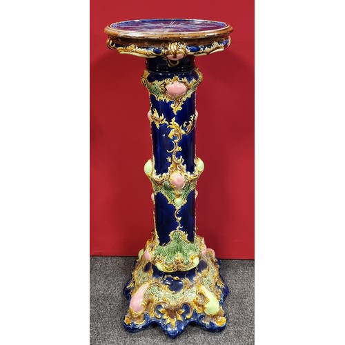 680 - Majolica Blue Painted Porcelain Jardinière Stand H: 87cm x Diameter 32cm