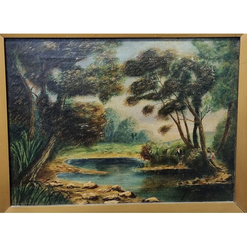 298 - Gilt Framed Oil On Board, Country Scene H: 45cm x L: 54cm