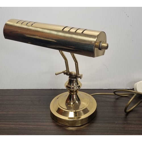 293 - Brass Bankers Desk Lamp, Shade Length: 24cm x 33cm high