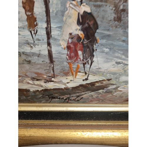 266 - Gilt Framed Oil on Canvas Street Scene, Signed K. Springfield  H: 62cm x W: 51cm