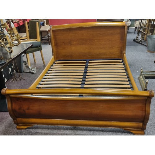 733 - 4ft6 Cherrywood Sleigh Bed complete with Odearest Mattress, Headboard Height 90cm x L: approx. 113cm