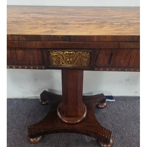 223 - Pair of William IV Rosewood Card tables with Brass Inlay H: 75cm x D: 45cm x W: 91cm open: H: 75cm x... 