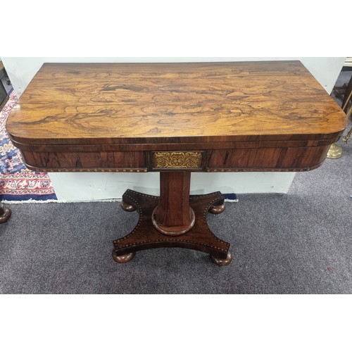 223 - Pair of William IV Rosewood Card tables with Brass Inlay H: 75cm x D: 45cm x W: 91cm open: H: 75cm x... 