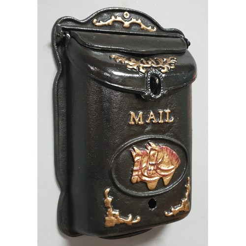 621 - Black Cast Iron Wall Mounted Letter Box H: 40cm x W: 25cm