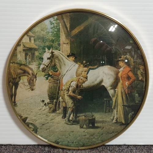 731 - Mahogany Framed Print H: 70cm x W: 33cm and Circular Picture - diameter 20cm