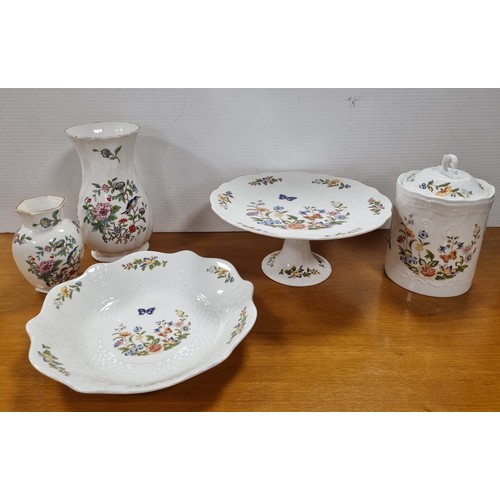 140 - Lot of 5x Pieces of Aynsley  including Cake Plate, Vases, Dish and Biscuit Barrell (3x Cottage Garde... 