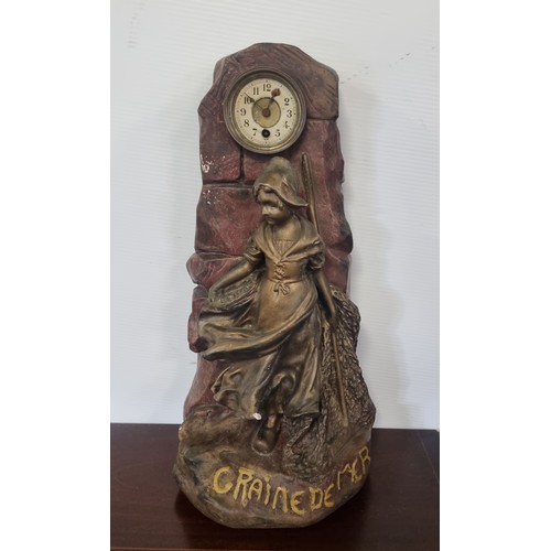 242 - French Craine De Mer Cast Tall Mantel Clock, Height 57cm