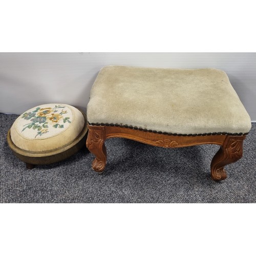 259 - Rectangular Footstool and Small Circular tapestry stool, diameter 27cm