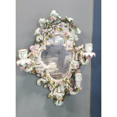 176 - Porcelain Wall Mirror Candelabra H: 48cm x W: 27cm