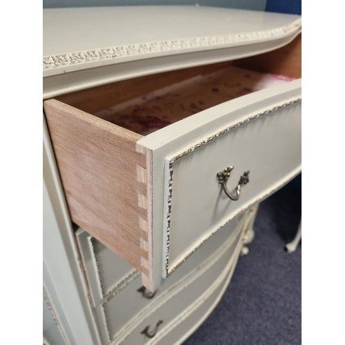 507 - French Style Cream Five Drawer Chest H: 109cm x W: 93cm x D: 49cm