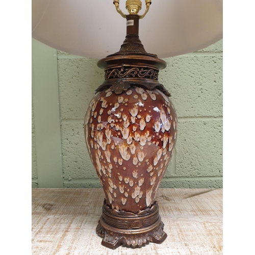 136 - Porcelain Table Lamp with Shade, Height 80cm Overall