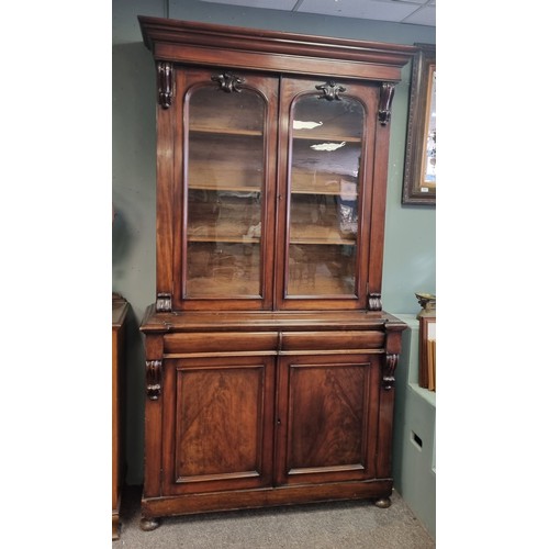 445 - Victorian Mahogany 2 Door Bookcase, H: 232cm x W: 127cm x D: 47cm