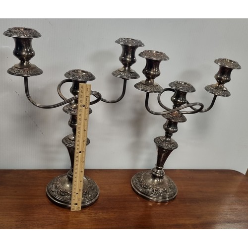 418 - Pair of Three Branch EPNS Candelabra H: 40cm x W: 31cm