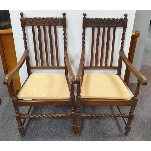 732 - Pair of Oak Framed Carver Chairs with Seat Cushions