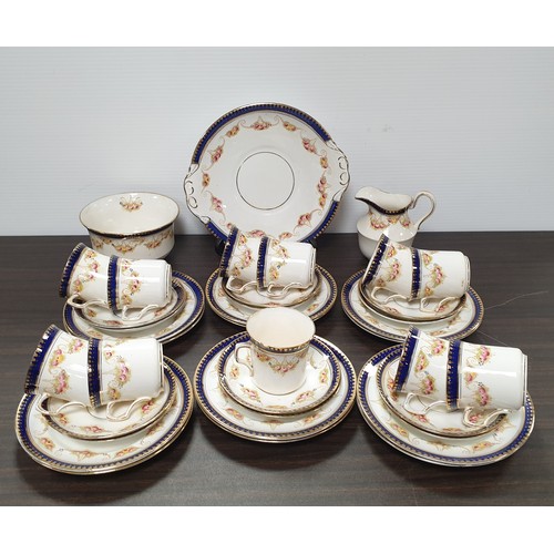 209 - Antique 'Roy'  White and Blue with Decorative Detail Tea Set