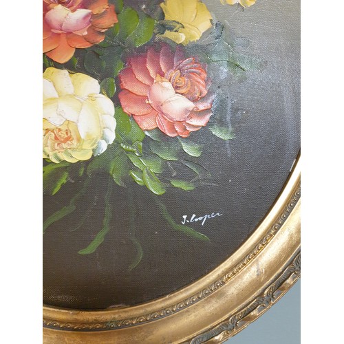 542 - Oval Gilt Framed Oil On Board Flowers Scene Signed J. Cooper H: 57cm x W: 47cm