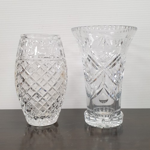 428 - Lot of 2x Heavy Cut Glass Vases, Height 26cm (small chip on one)