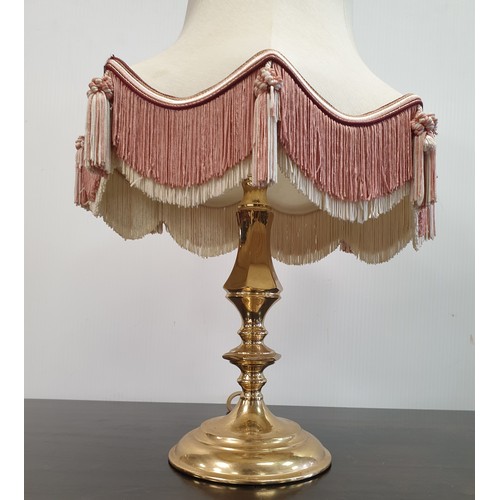 495 - Brass Lamp and Shade H: 49cm x D: 31cm