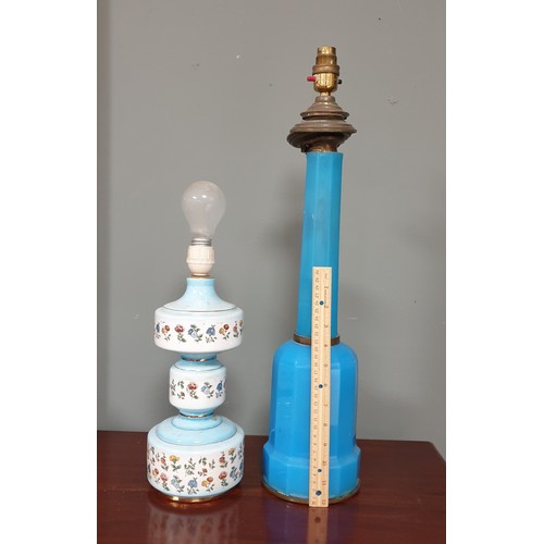 709 - Lot of 2x Antique Porcelain Lamp Bases with damage to Blue Glass Lamp, Tallest Height: 56cm and Flor... 