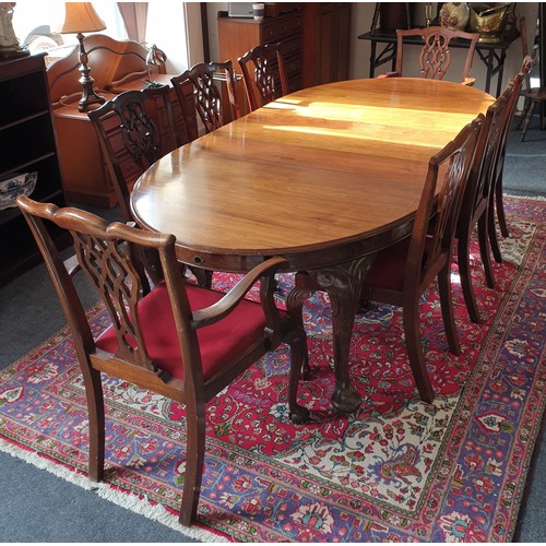 394 - Mahogany Table and Eight Chairs (Six Chairs and Two carvers) Dining Room Table with 2 Leaves total l... 