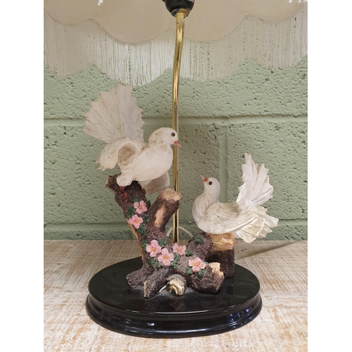 238 - Porcelain Table Lamp with Shade - Pair of Doves. Height 55cm Overall