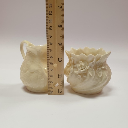 924 - Belleek Sugar and Milk (milk jug 8cm high)