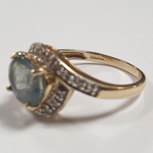 564 - 9ct Dress Ring with Aquamarine Colour Gemstone Size O