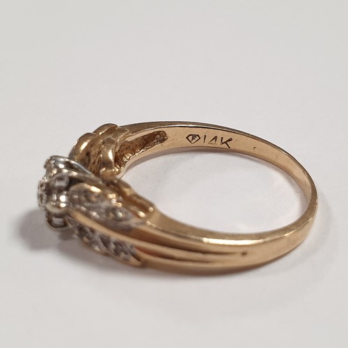 570 - 14K Gold and Diamonds Ring with Flower Cluster Design Size L