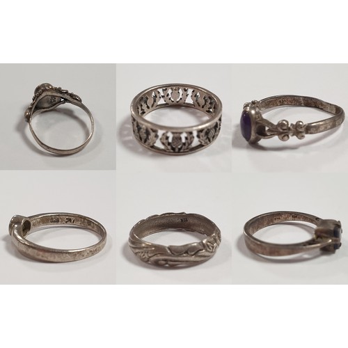 573 - Assorted Lot of Six Silver Rings