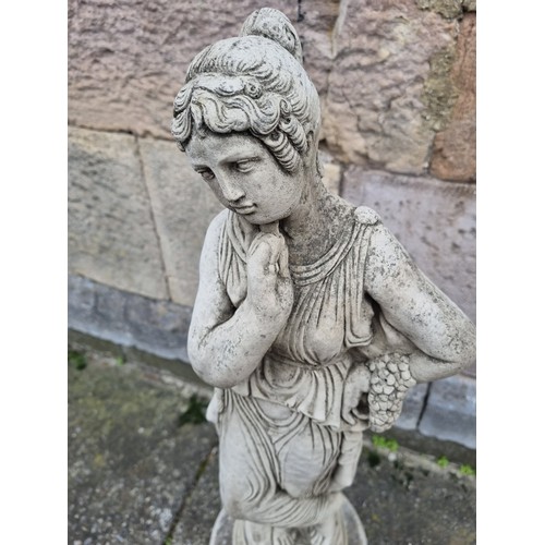 1036 - Stone Garden Statue of Lady on stand - H: 87cm