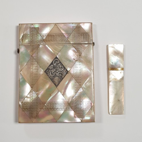 593 - Mother of Pearl Card Case (damage to back) and File Folder