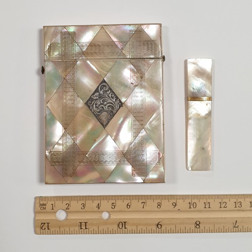 593 - Mother of Pearl Card Case (damage to back) and File Folder