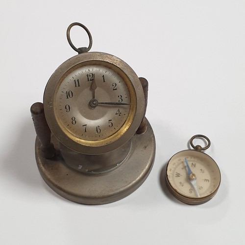 600 - Vintage Compass and Small Desk Clock