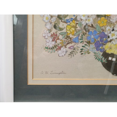 458 - Vase of Wildflowers Framed Picture, Signed A. H. Livingston 49.5cm x 59.5cm