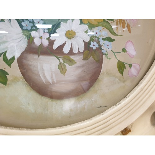 512 - Pair of Framed Convex Circular Floral Paintings, Diameter 52cm