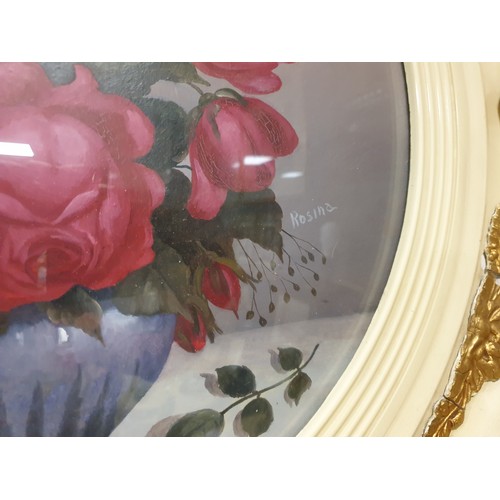 512 - Pair of Framed Convex Circular Floral Paintings, Diameter 52cm