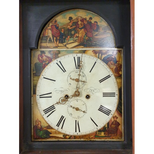 529 - Mahogany Cased Grandfather Clock with weights and pendulum H: 220cm x W: 57cm x D: 29cm