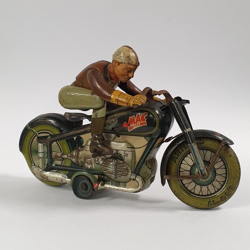 989 - Tin Motor Bike Ornament Arnold Mac 700 Made in US Zone Germany  - H: 12cm x W: 20cm